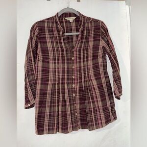 St. John's Bay Plaid Blouse - Red and Brown